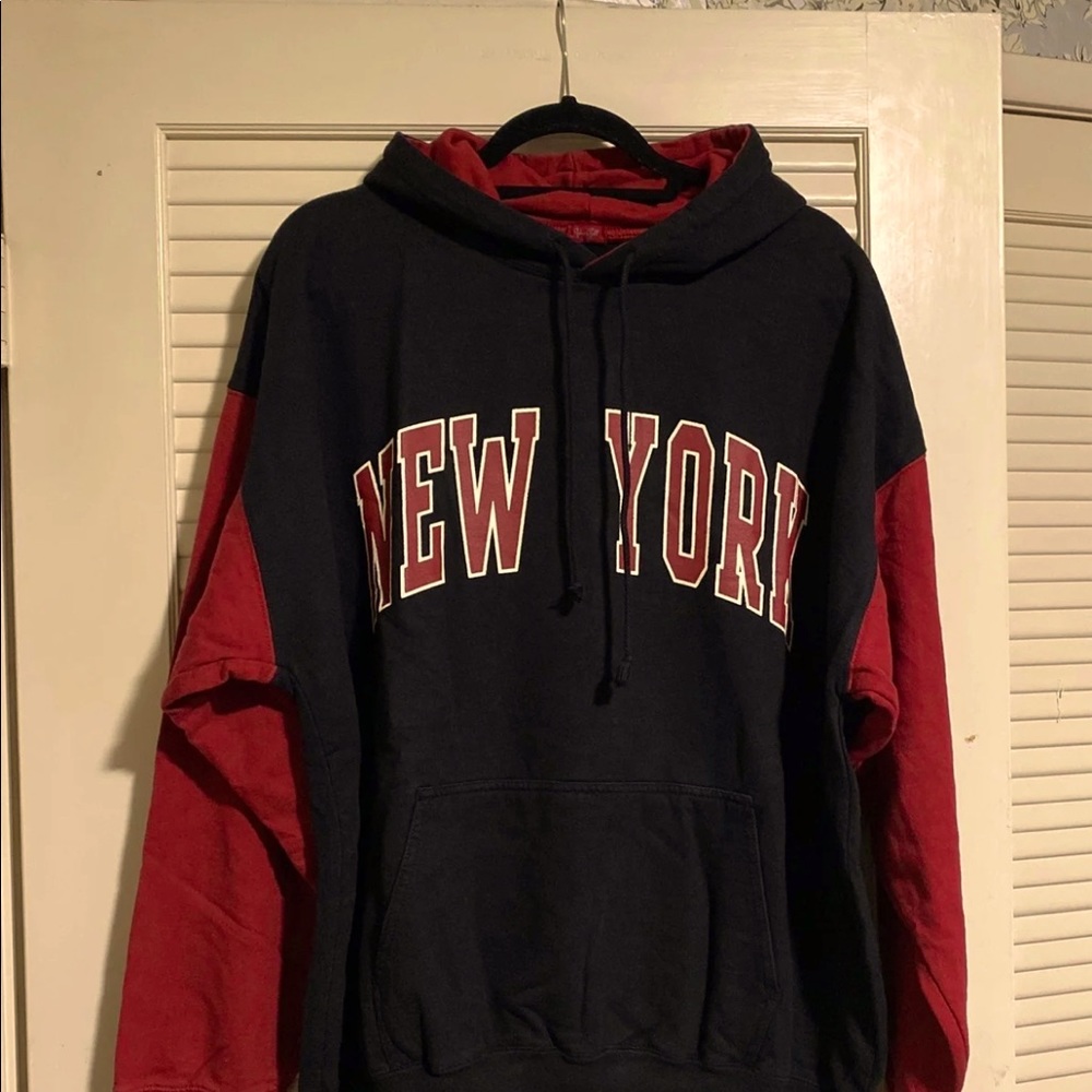 Black and red color block New York hoodie